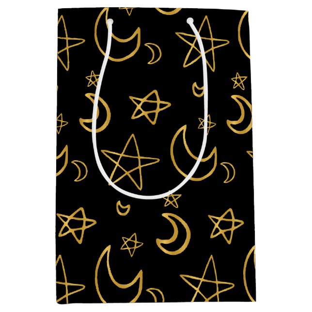 Moons and Stars Gold Pattern Medium Gift Bag (Front)