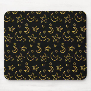 Moons and Stars Gold Pattern Mouse Pad