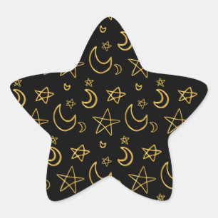 Moons and Stars Gold Pattern Star Sticker