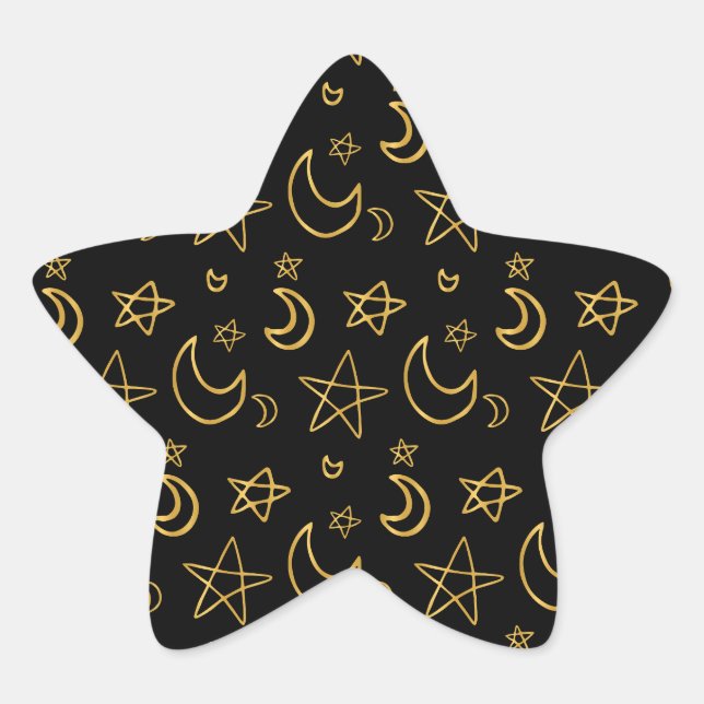 Moons and Stars Gold Pattern Star Sticker (Front)