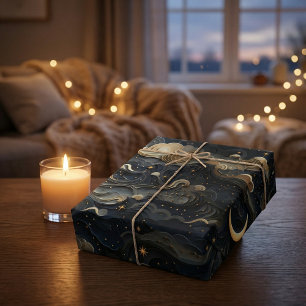 Moon's Journey: Celestial 3D Night Sky Design Wrapping Paper