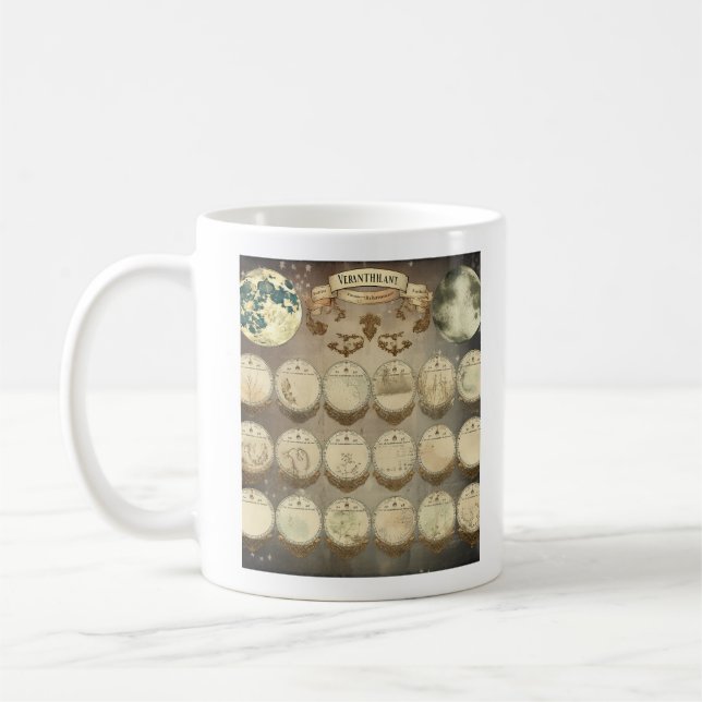 Moon's Mystique - Antique Phases of the Moon Calen Coffee Mug (Left)