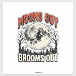 Moons Out Brooms Out Vintage Halloween Witch Desig