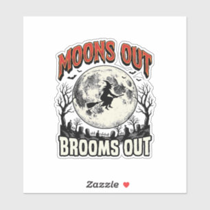 Moons Out Brooms Out Vintage Halloween Witch Desig