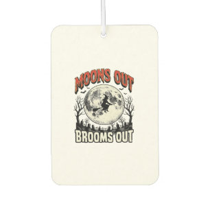 Moons Out Brooms Out Vintage Halloween Witch Desig Car Air Freshener