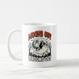 Moons Out Brooms Out Vintage Halloween Witch Desig Coffee Mug