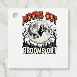 Moons Out Brooms Out Vintage Halloween Witch Desig Favour Tags