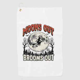 Moons Out Brooms Out Vintage Halloween Witch Desig Golf Towel