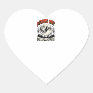 Moons Out Brooms Out Vintage Halloween Witch Desig Heart Sticker