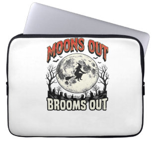 Moons Out Brooms Out Vintage Halloween Witch Desig Laptop Sleeve