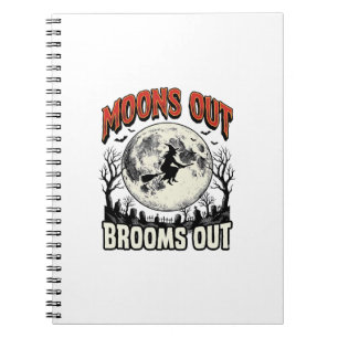Moons Out Brooms Out Vintage Halloween Witch Desig Notebook