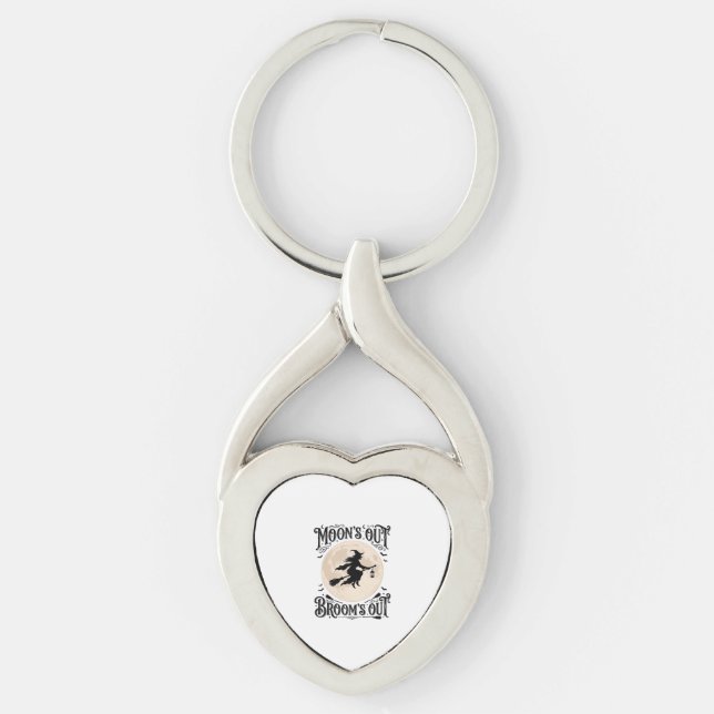 Moons Out Brooms Out Witch Halloween Key Ring (Front)