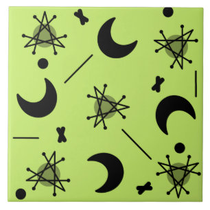 Moons & Stars Atomic Era Abstract Chartreuse Green Ceramic Tile