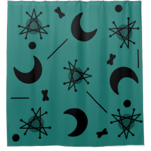 Moons & Stars Atomic Era Abstract Teal Shower Curtain
