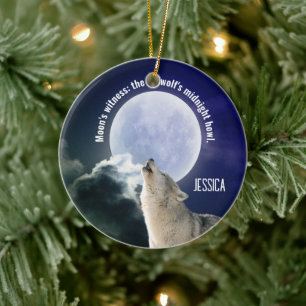 Moon's witness: the wolf's midnight howl Customise Ceramic Ornament