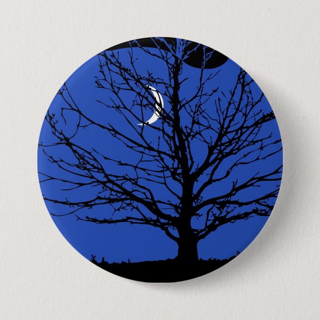 Moonscape in Cobalt Blue and Black 7.5 Cm Round Badge (Front)