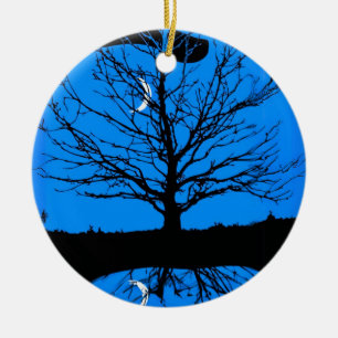 Moonscape in Cobalt Blue and Black Ceramic Ornament