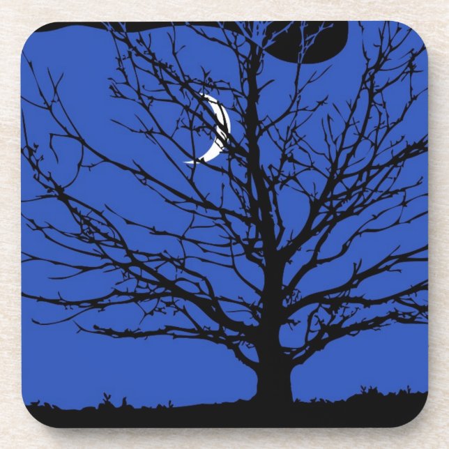 Moonscape in Cobalt Blue and Black Coaster (Front)