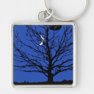 Moonscape in Cobalt Blue and Black Key Ring