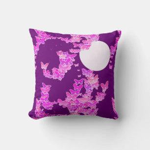 Moonscape with butterflies - orchid, amethyst cushion