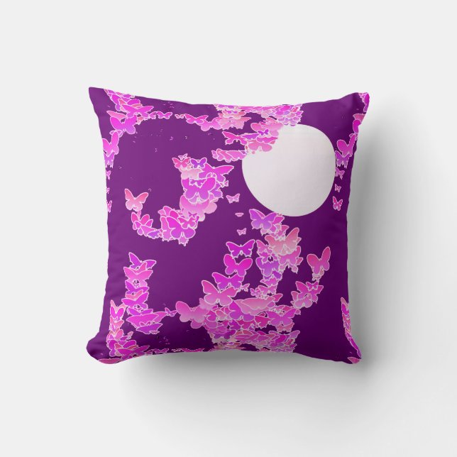 Moonscape with butterflies - orchid, amethyst cushion (Front)