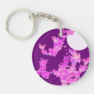 Moonscape with butterflies - orchid, amethyst key ring