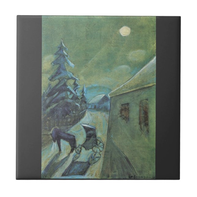 Moonscape with horse by Walter Gramatte Ceramic Tile (Front)