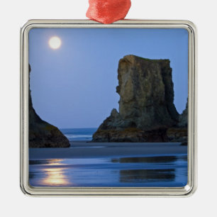 Moonset, Bandon Beach, Oregon. Metal Ornament