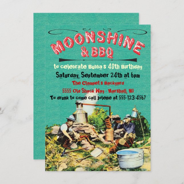 Moonshine and BBQ Party Invitations (Front/Back)