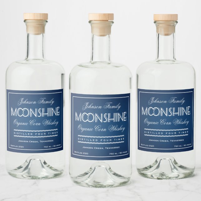 Moonshine Blue and White Liquor Bottle Label (Bottles)