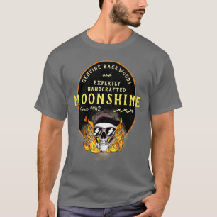Moonshine Funny Genuine Backwoods Flaming Skull  T-Shirt