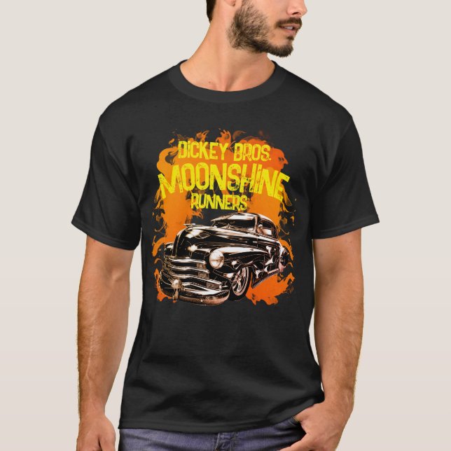 Moonshine Runners Flames Old Car Any Name T-Shirt (Front)