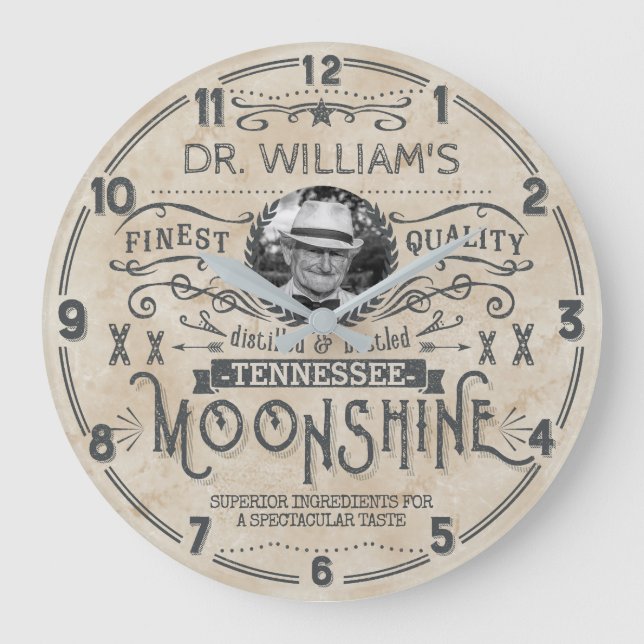 Moonshine Vintage Hillbilly Medicine Custom Funny Large Clock (Front)