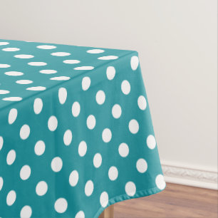 Moonstone blue and white polks dots tablecloth