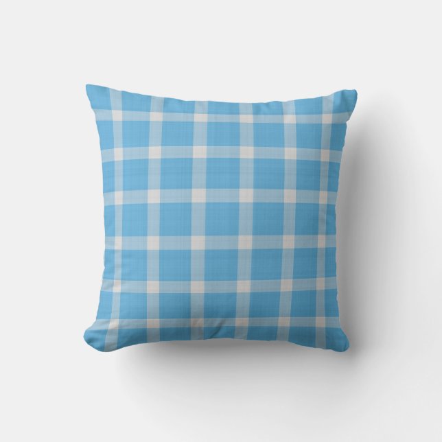 Moonstone Blue Checkered Plaid Cushion (Front)