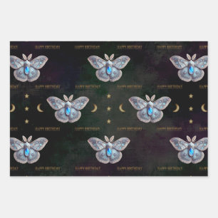 Moonstone Moth June Birthstone Happy Birthday Wrapping Paper Sheet