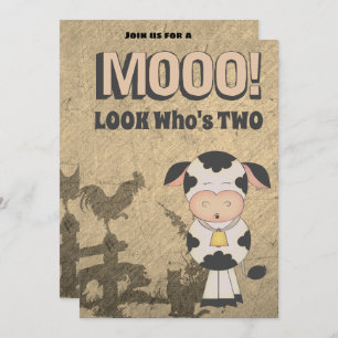 MOOO! LOOK Who's Two Vintage Cow Farm Birthday Invitation