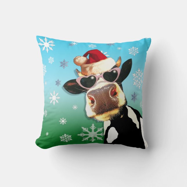 Moooootiful Christmas Cow Santa Hat Cushion (Front)