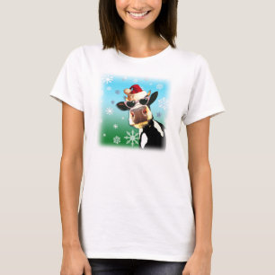 Moooootiful Christmas Cow Santa Hat T-Shirt