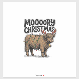 Moooory Christmas Highland Cow Vintage Engraving T