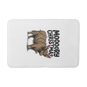 Moooory Christmas Highland Cow Vintage Engraving T Bath Mat