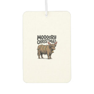 Moooory Christmas Highland Cow Vintage Engraving T Car Air Freshener