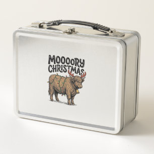 Moooory Christmas Highland Cow Vintage Engraving T Metal Lunch Box