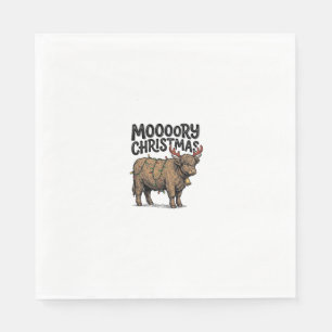 Moooory Christmas Highland Cow Vintage Engraving T Napkin