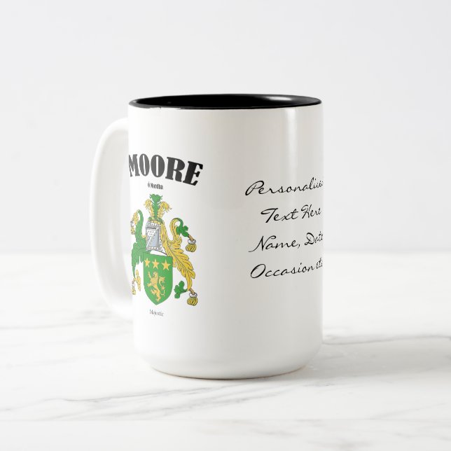 Moore Family Crest, Translation & Meaning Two-Tone Coffee Mug (Front Left)