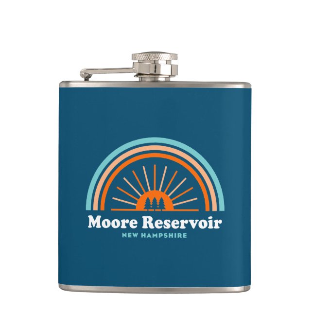 Moore Reservoir New Hampshire Rainbow Hip Flask (Front)