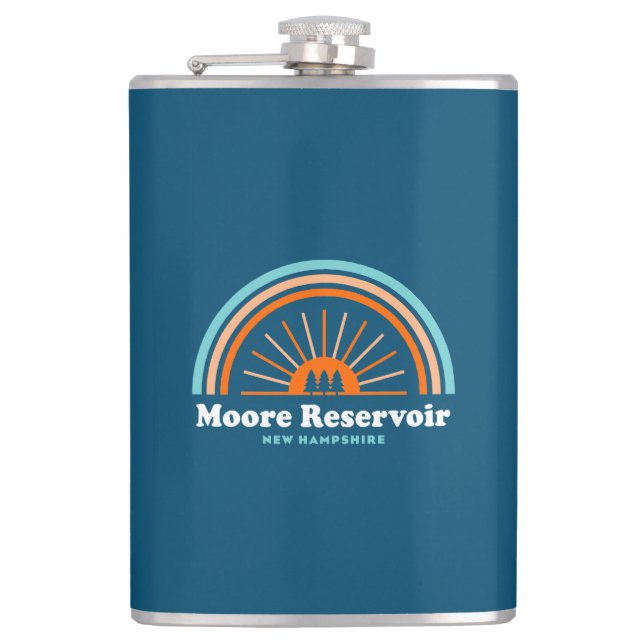 Moore Reservoir New Hampshire Rainbow Hip Flask (Front)