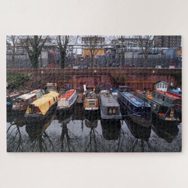 Moored Narrowboat Reflection Little Venice London Jigsaw Puzzle (Horizontal)