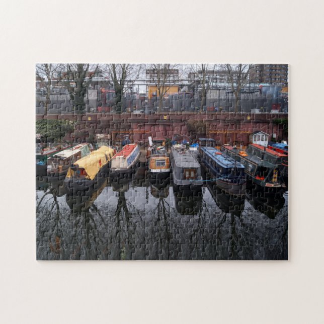 Moored Narrowboat Reflection Little Venice London Jigsaw Puzzle (Horizontal)