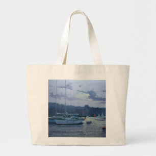 Moored yachts late afternoon large tote bag